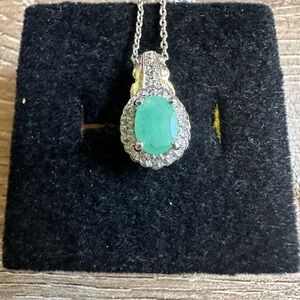 Silver and Green Emerald Pendant Necklace